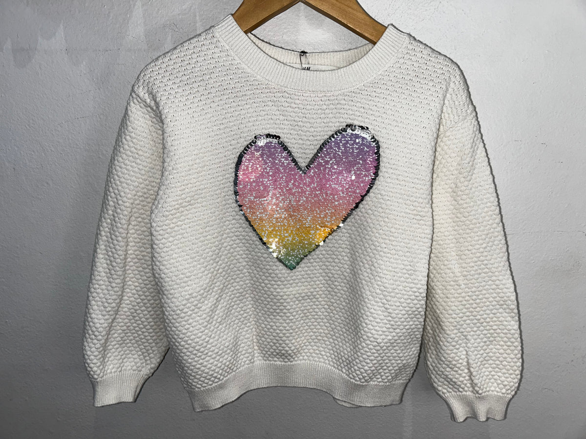 Frilly sequin heart sweater 3-4y