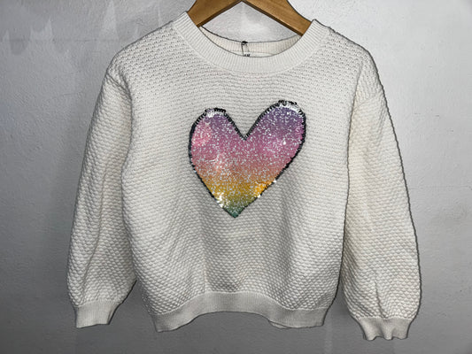 Frilly sequin heart sweater 3-4y