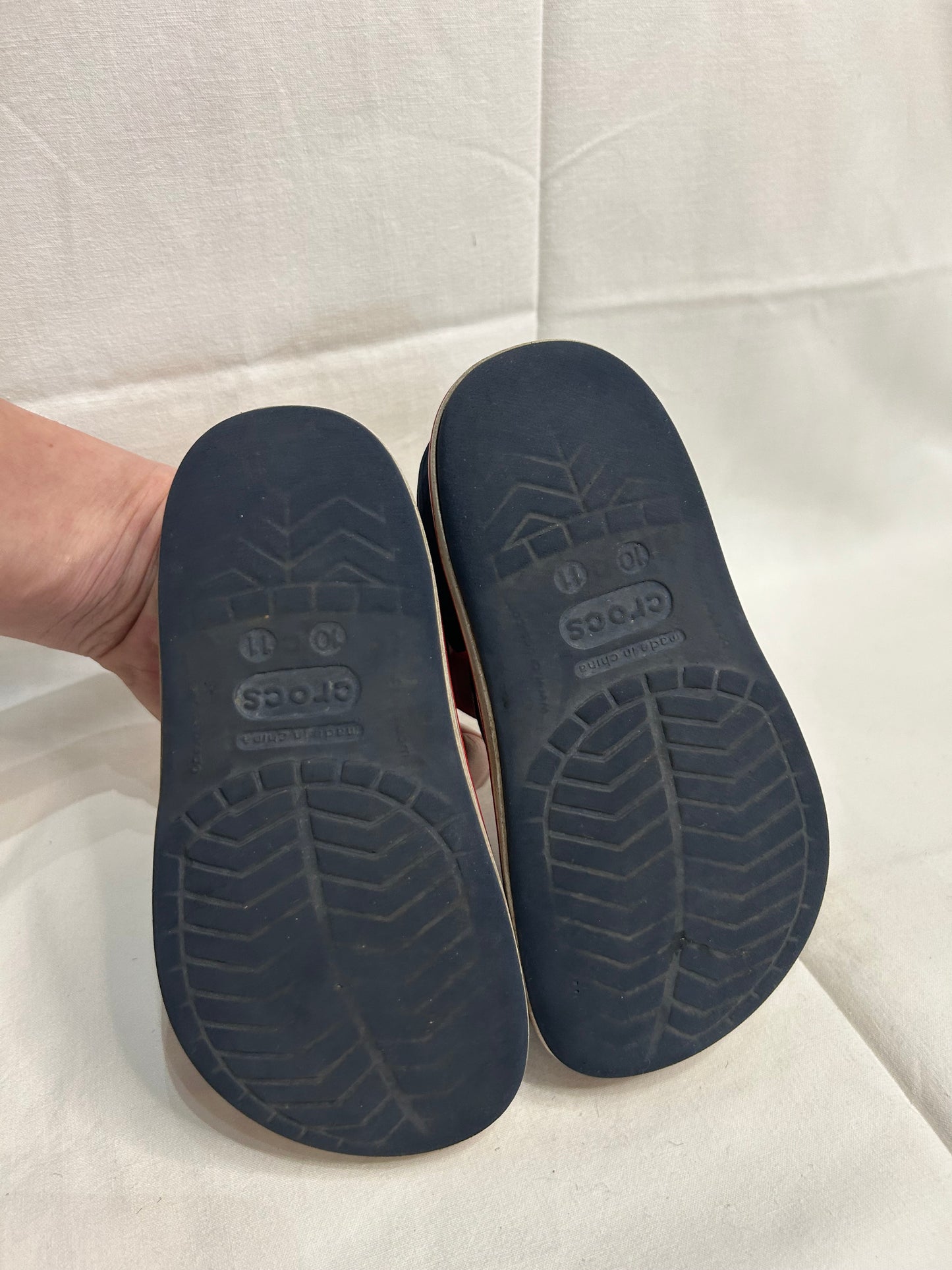 C10-11 blue and red Crocs