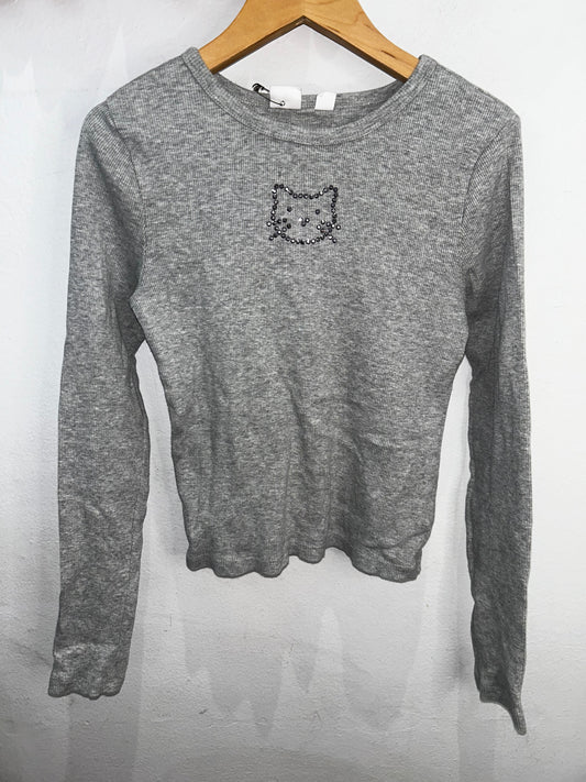 Cat grey ribbed longsleeve 10-12y