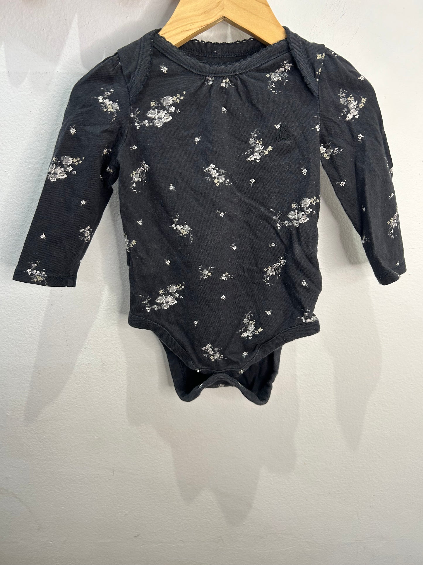 Black floral cotton set 6-12m