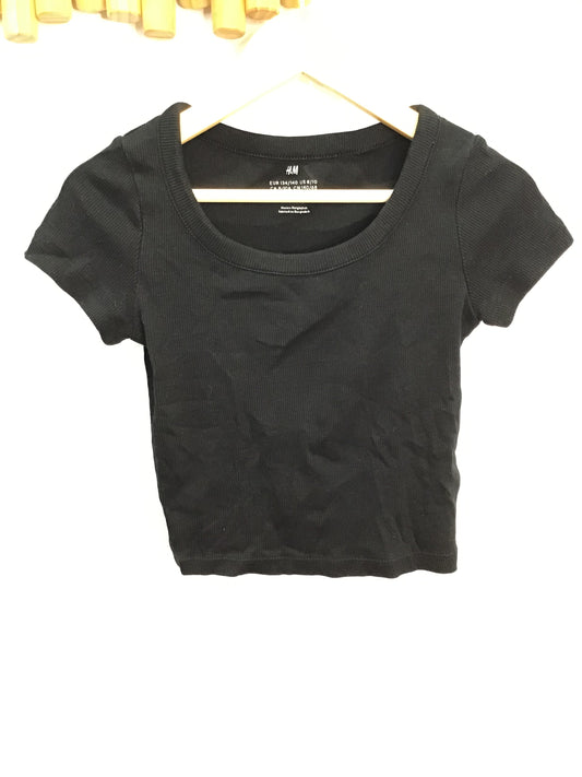 Tee black ribbed crop 8-10y