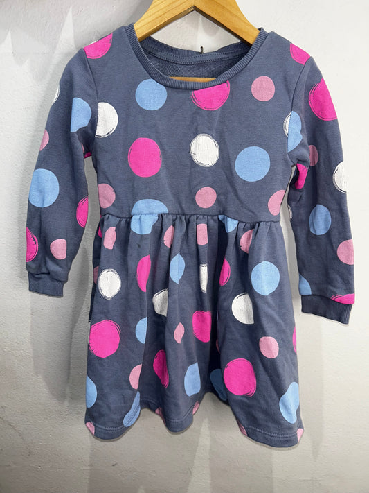 Slate dress with big dots 2-3y
