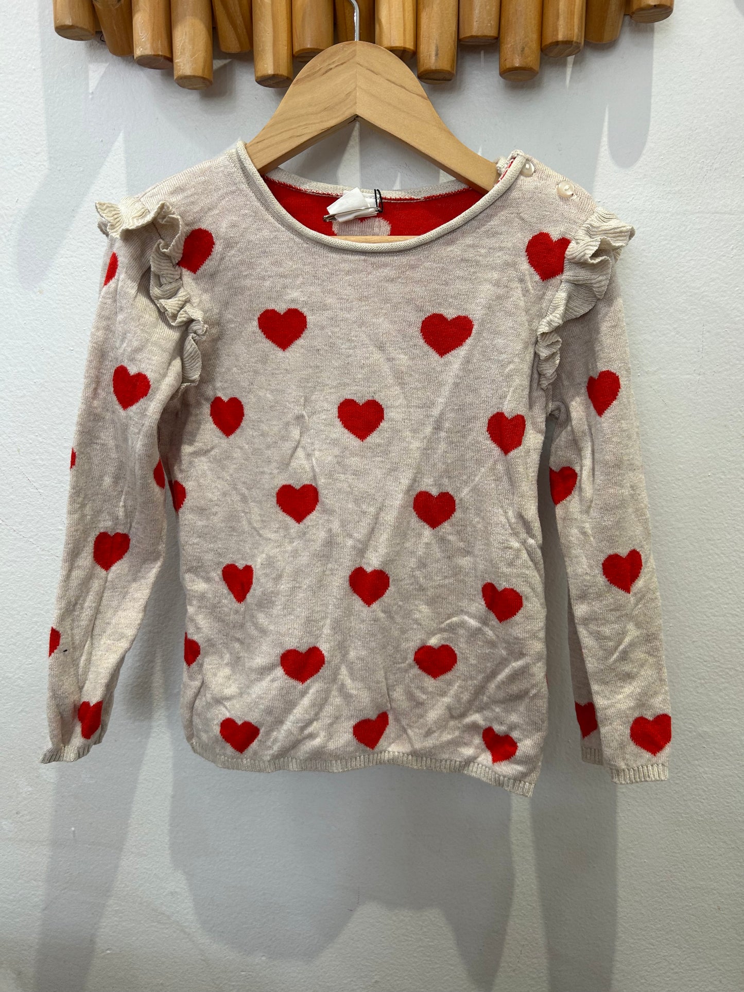 Beige sweater red hearts 2-3y