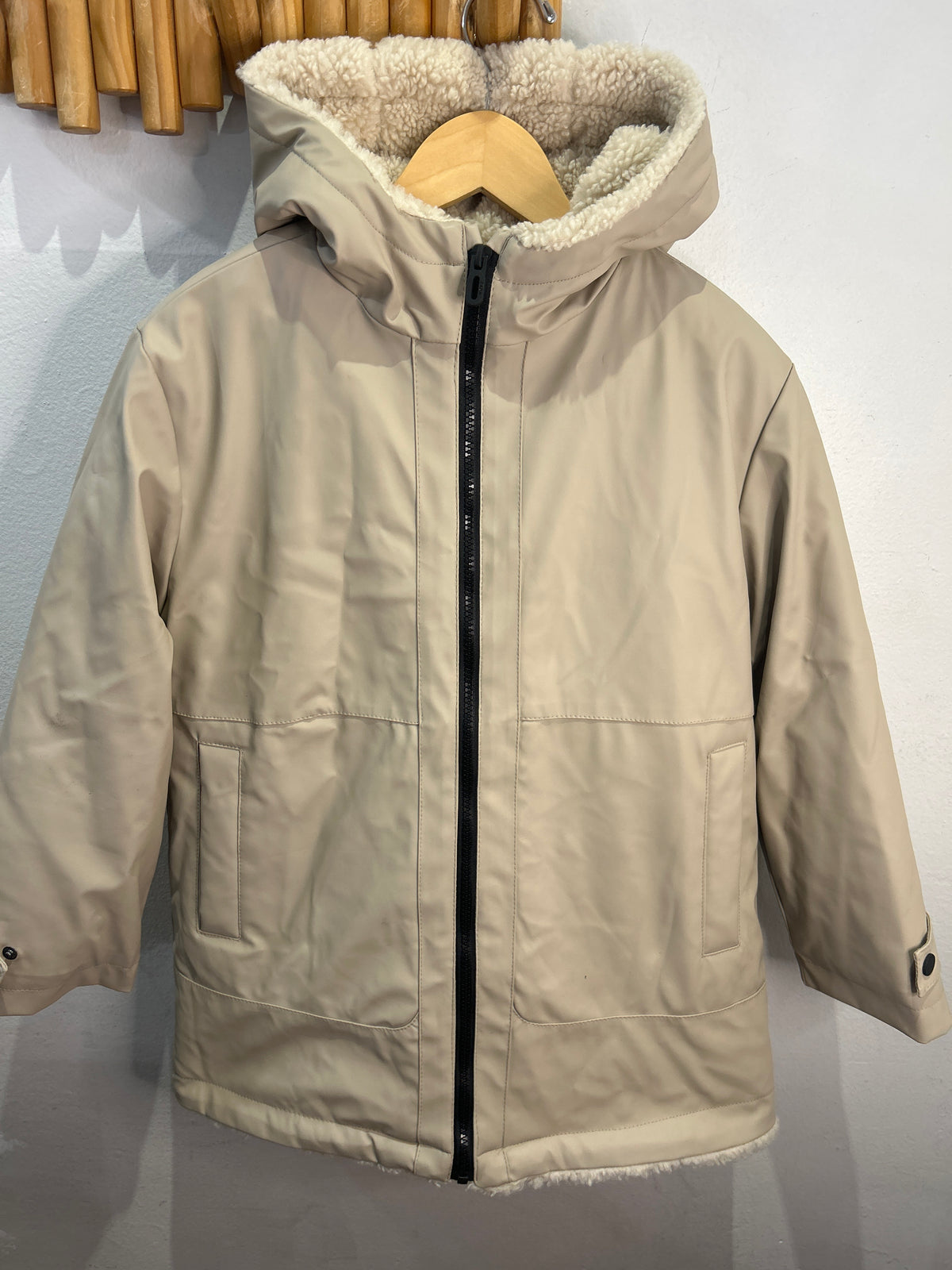 Fleece lined waterproof jacket 8-9y beige