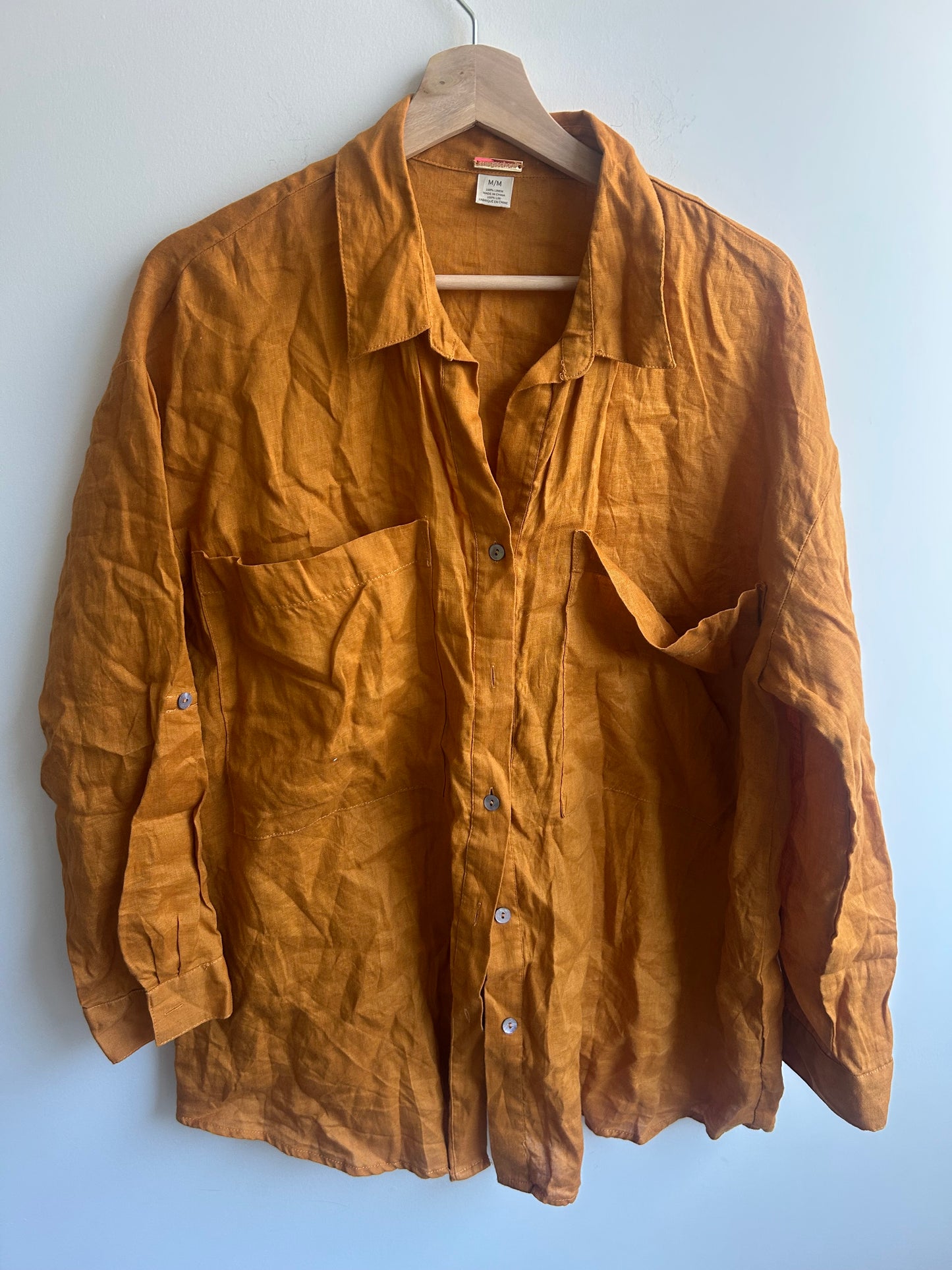 Brown linen dress shirt M