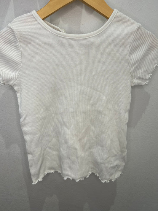 White ribbed lettuce tee 4y