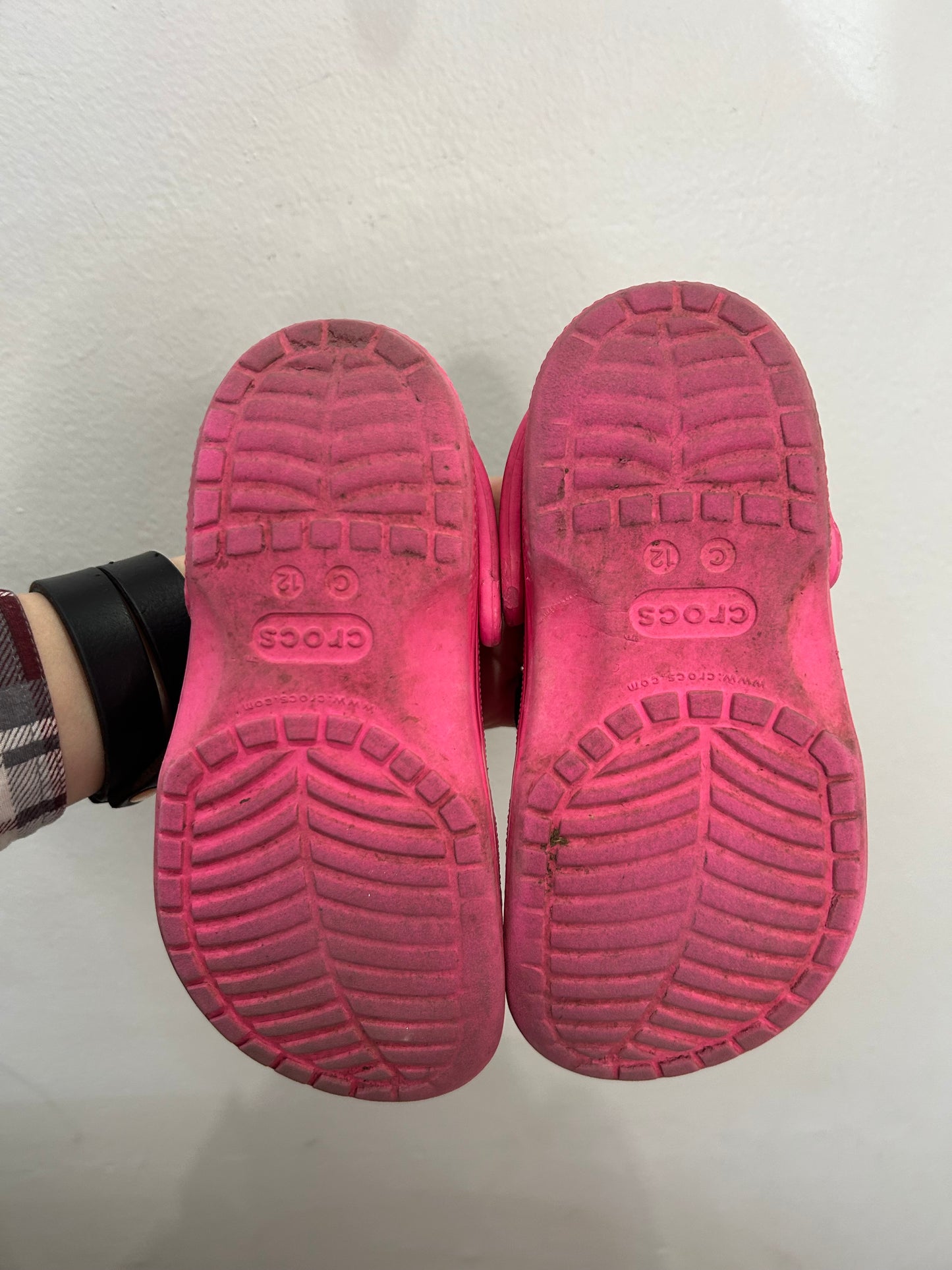 C12 pink patent Crocs