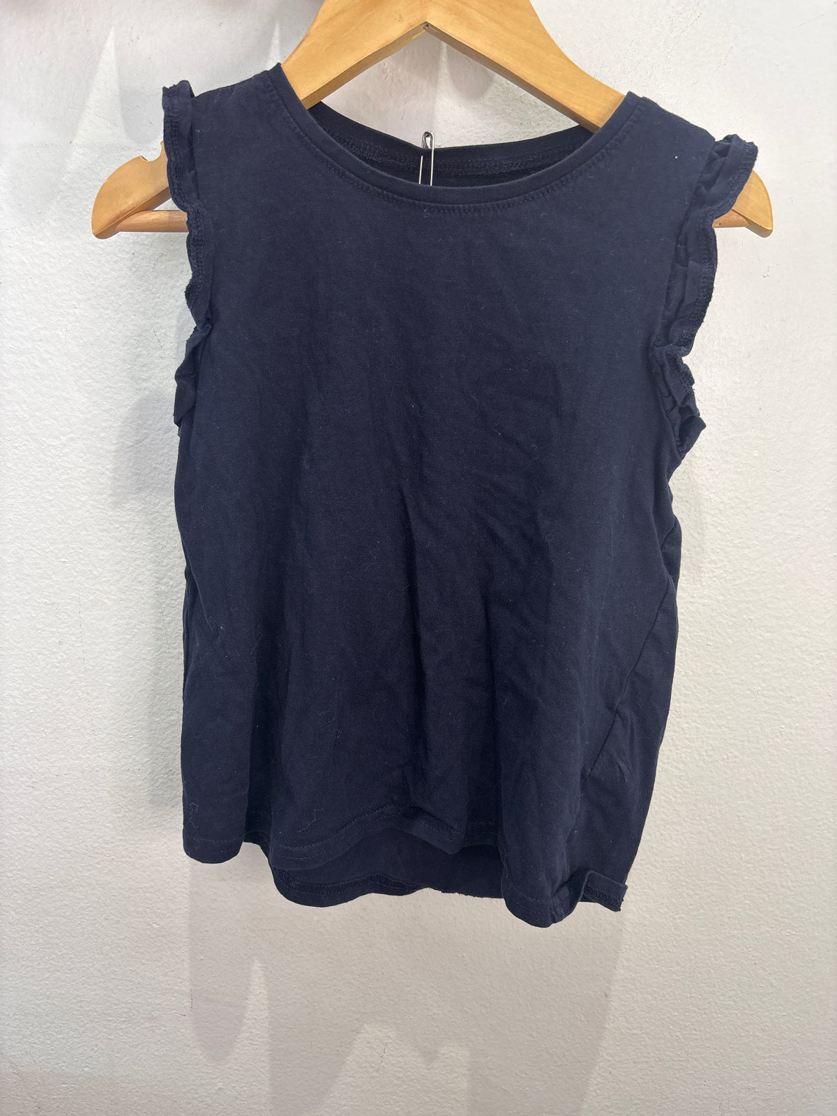 Frilly cap sleeve navy tee 4-6y