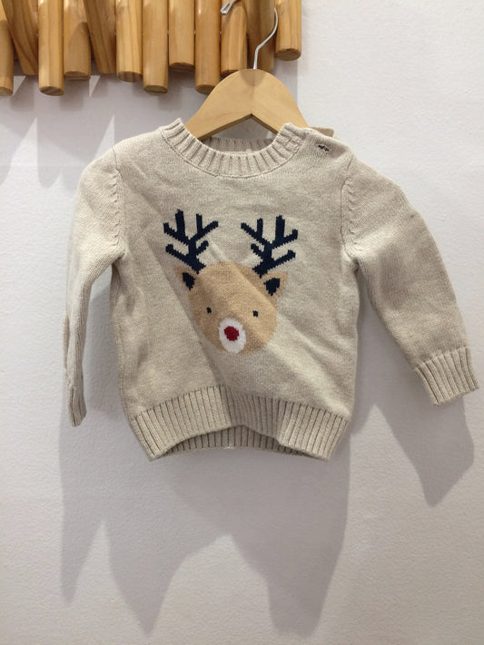 Beige reindeer sweater 6-12m