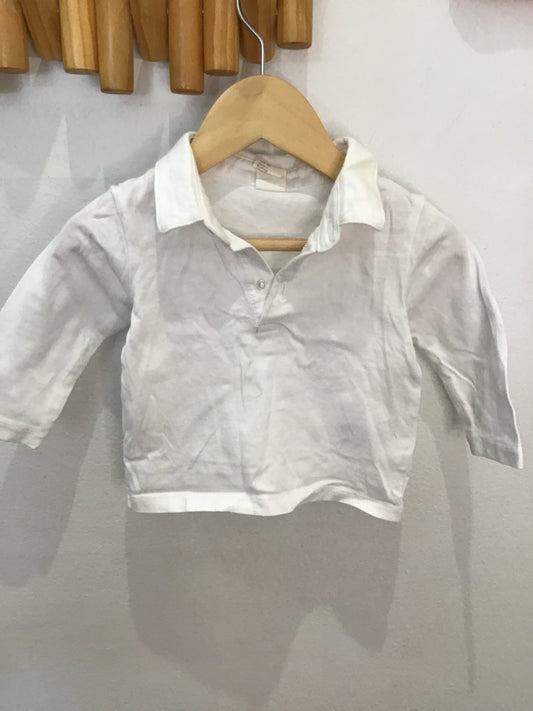 Longsleeve white textured polo 3-6m