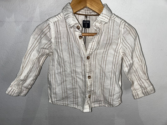 Linen blend brown stripe shirt 9m