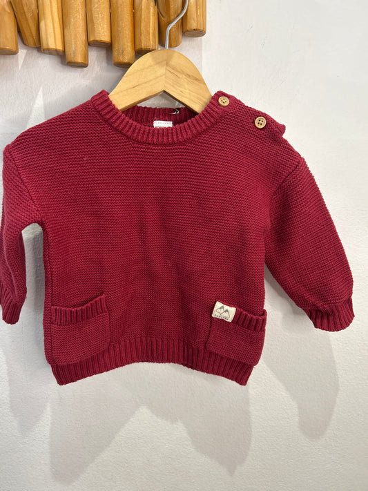 Red square knit sweater 9m