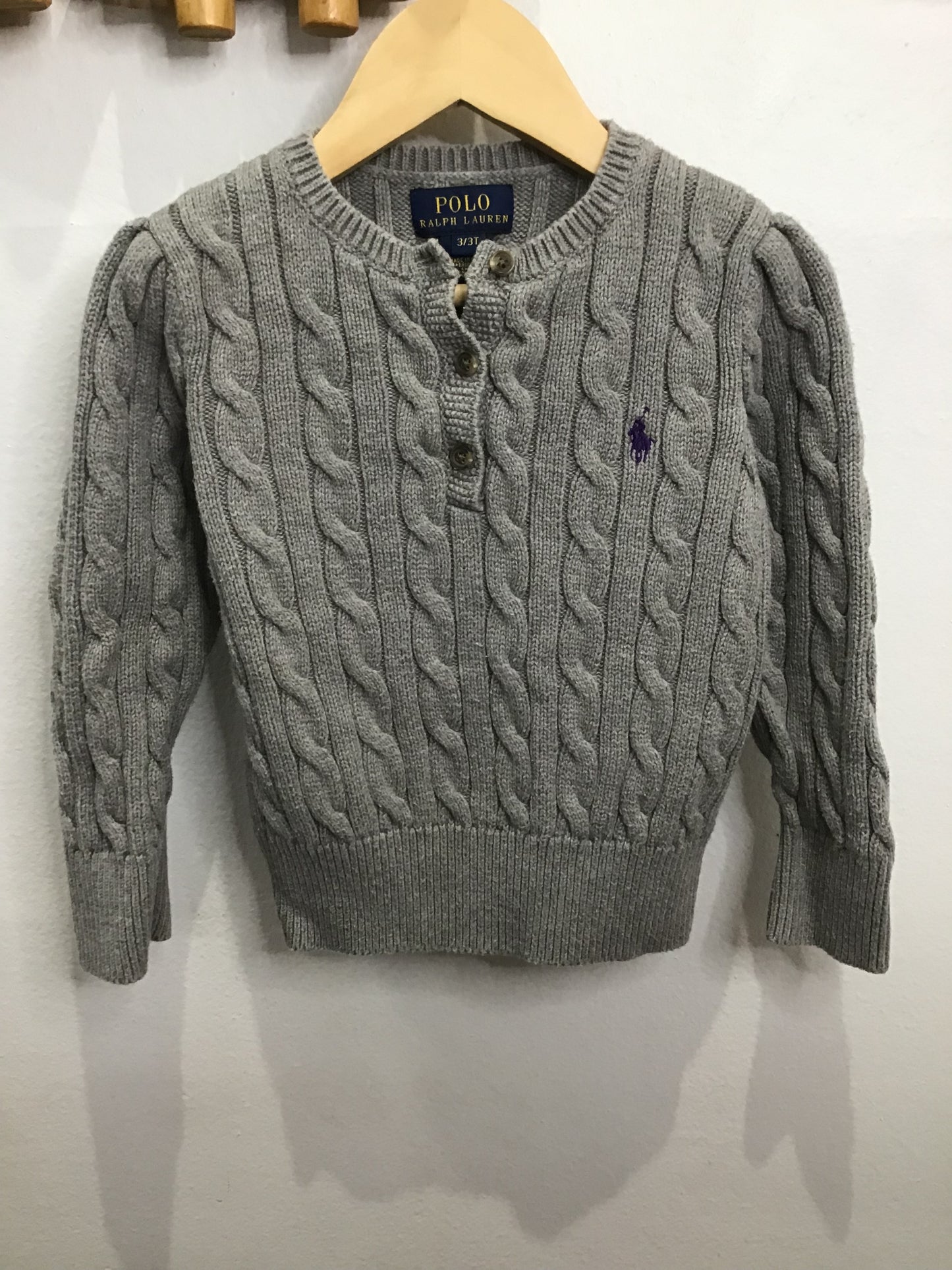 Sweater grey cable knit henley 3y