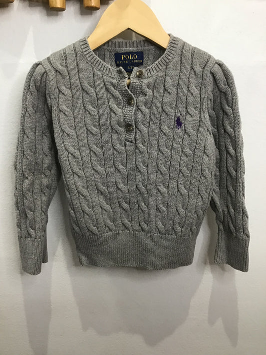 Sweater grey cable knit henley 3y