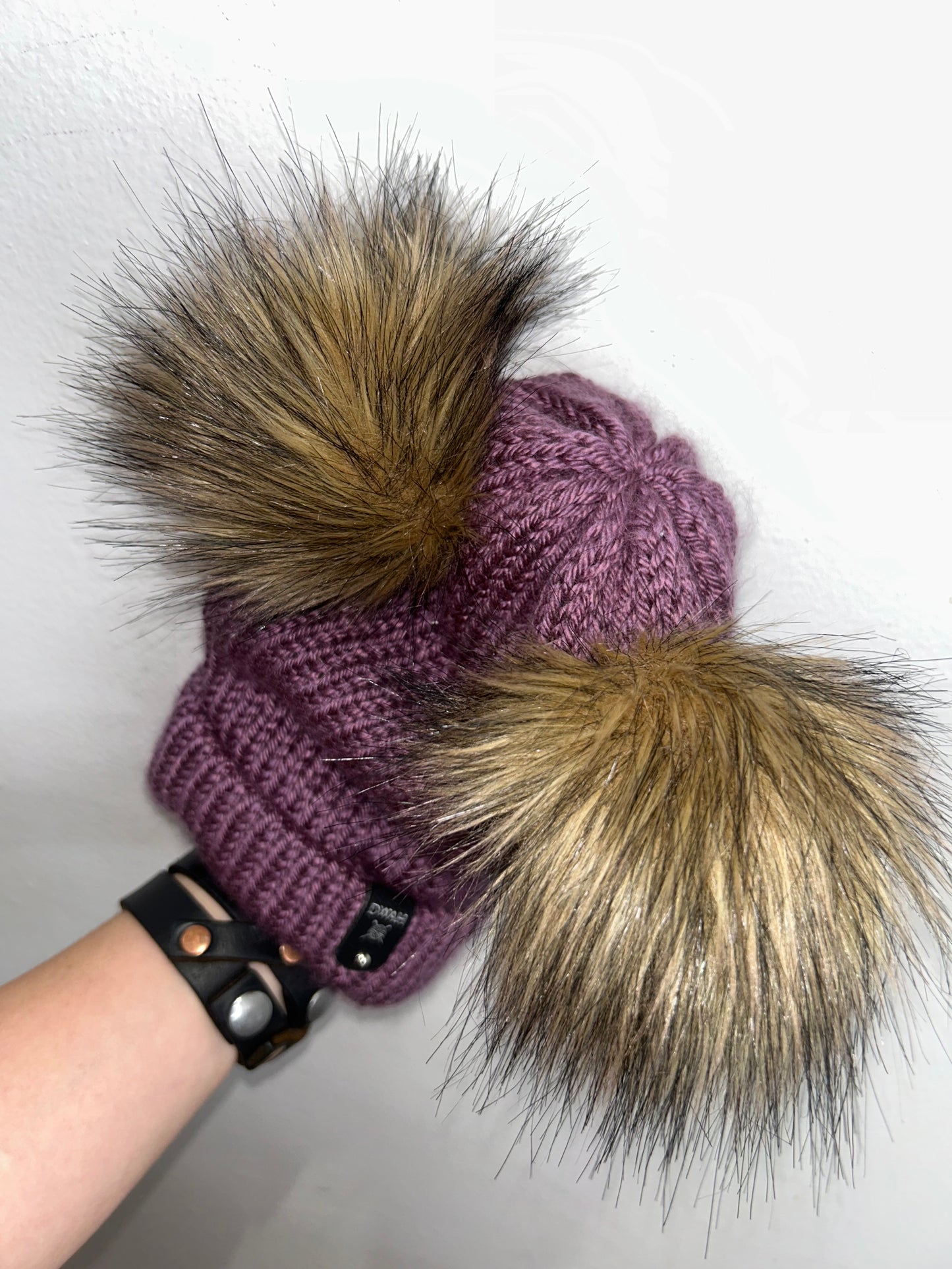 Purple double pom hat 2-4y