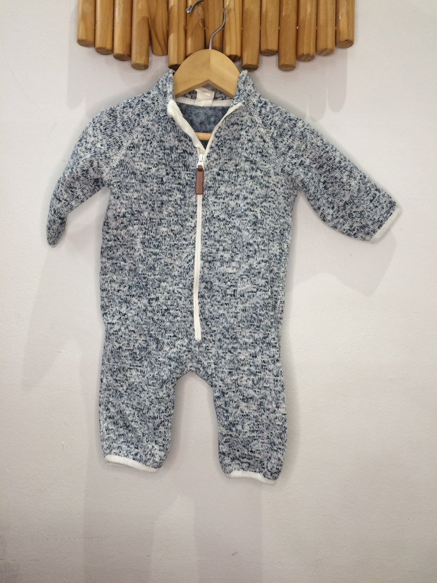 Blue fleece knit romper 2-4m