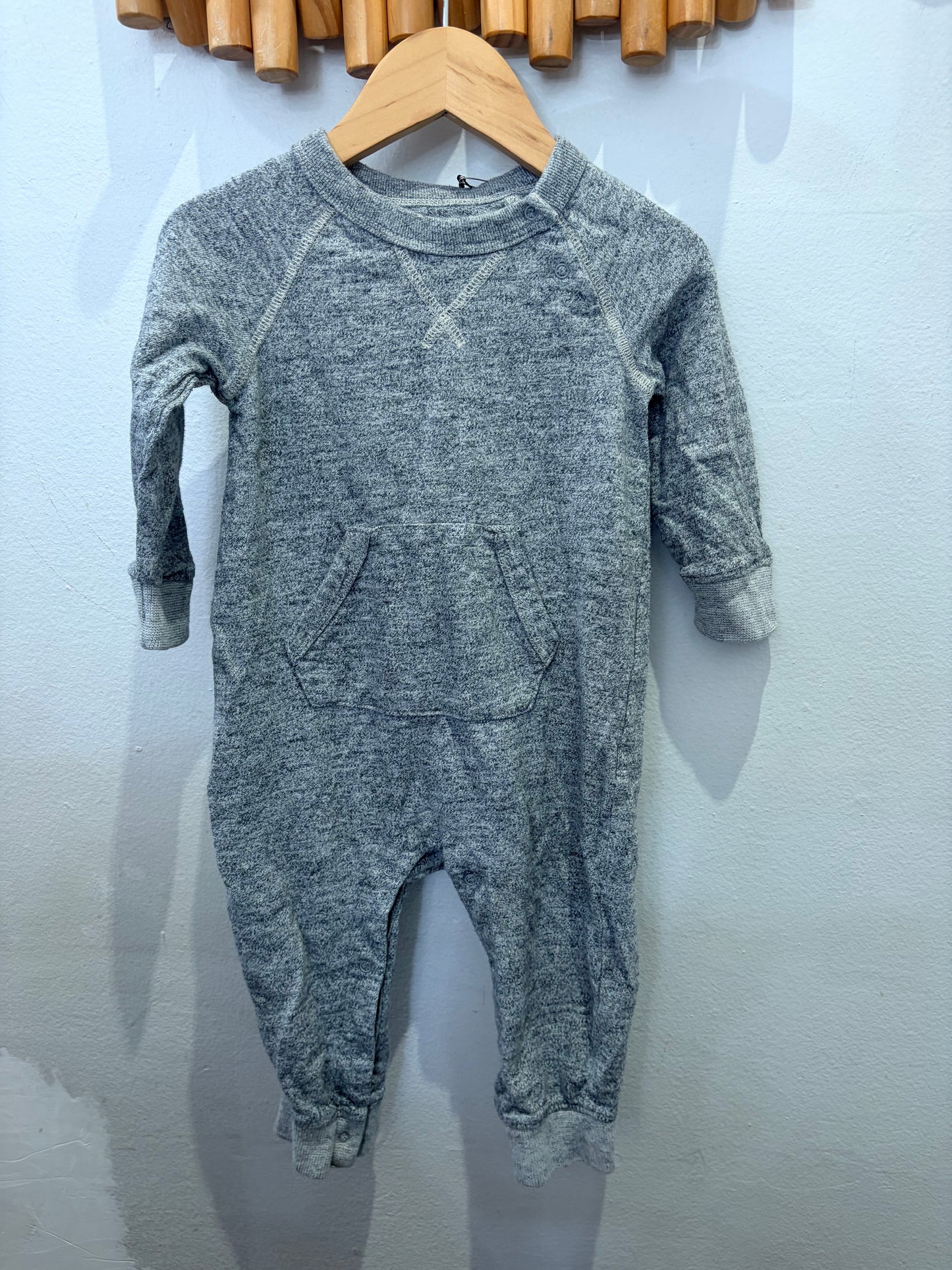 Grey kangaroo pocket romper 12-18m