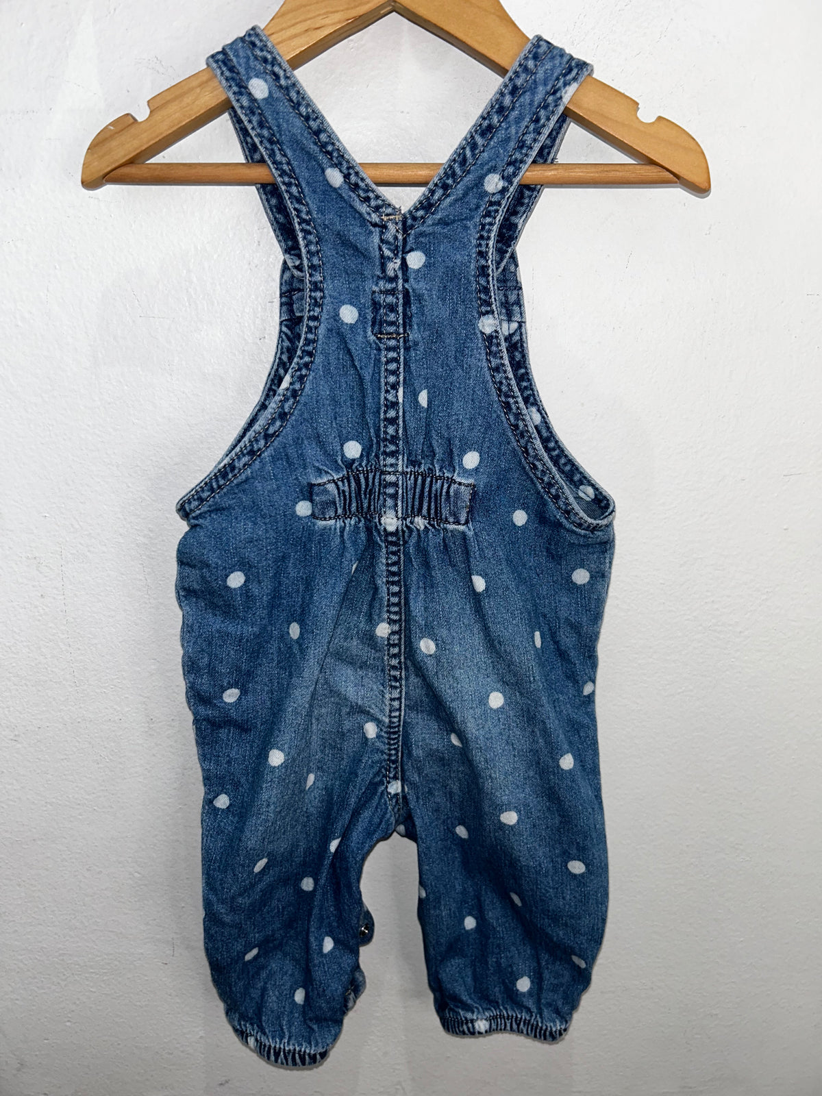 Polka dot denim overalls 6-12m