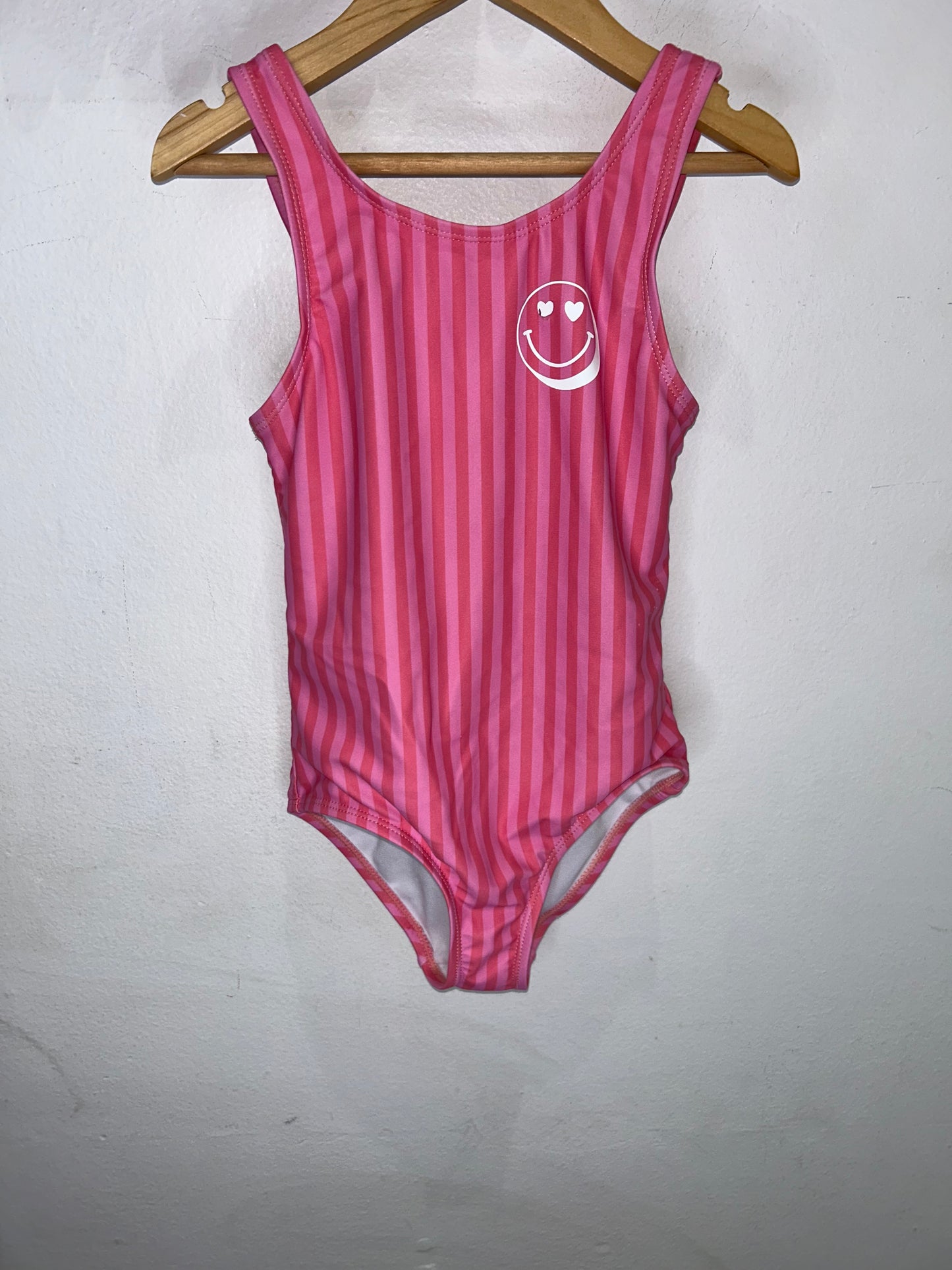 Pink vertical stripes swimsuit 6y