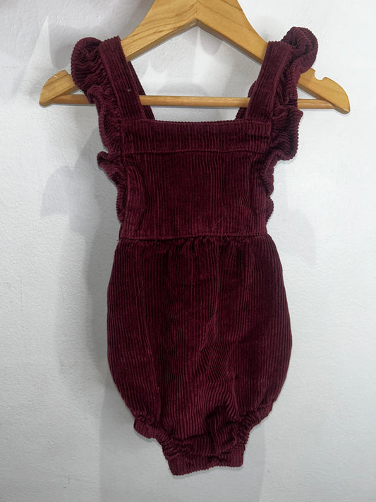 Maroon corduroy shorty romper 12-18m
