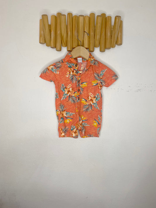 Orange tropical shorty romper 0-3m