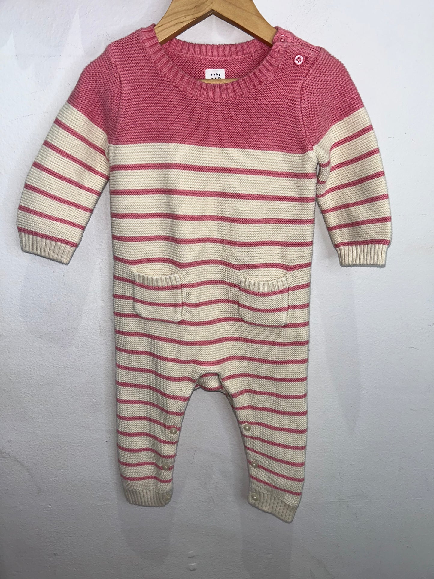 Pink sweater romper stripe 12-18m