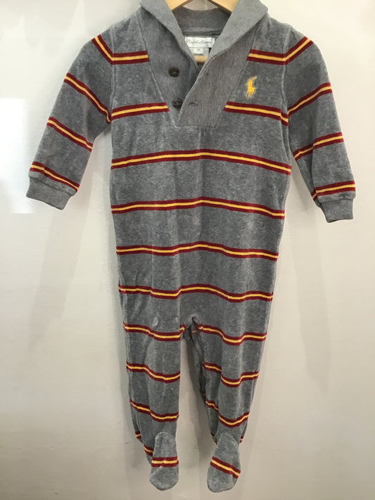 Striped terry collar romper 9m