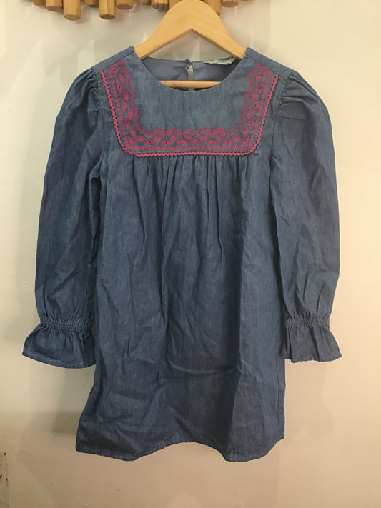 Pink embroider chambray dress 6y