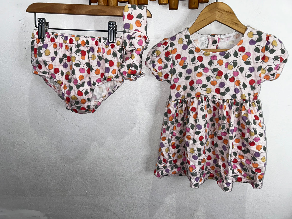 Apple dress set with bloomers and headband 12-18m