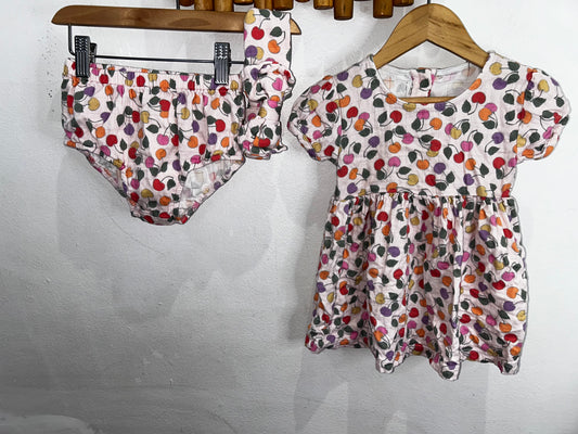 Apple dress set with bloomers and headband 12-18m