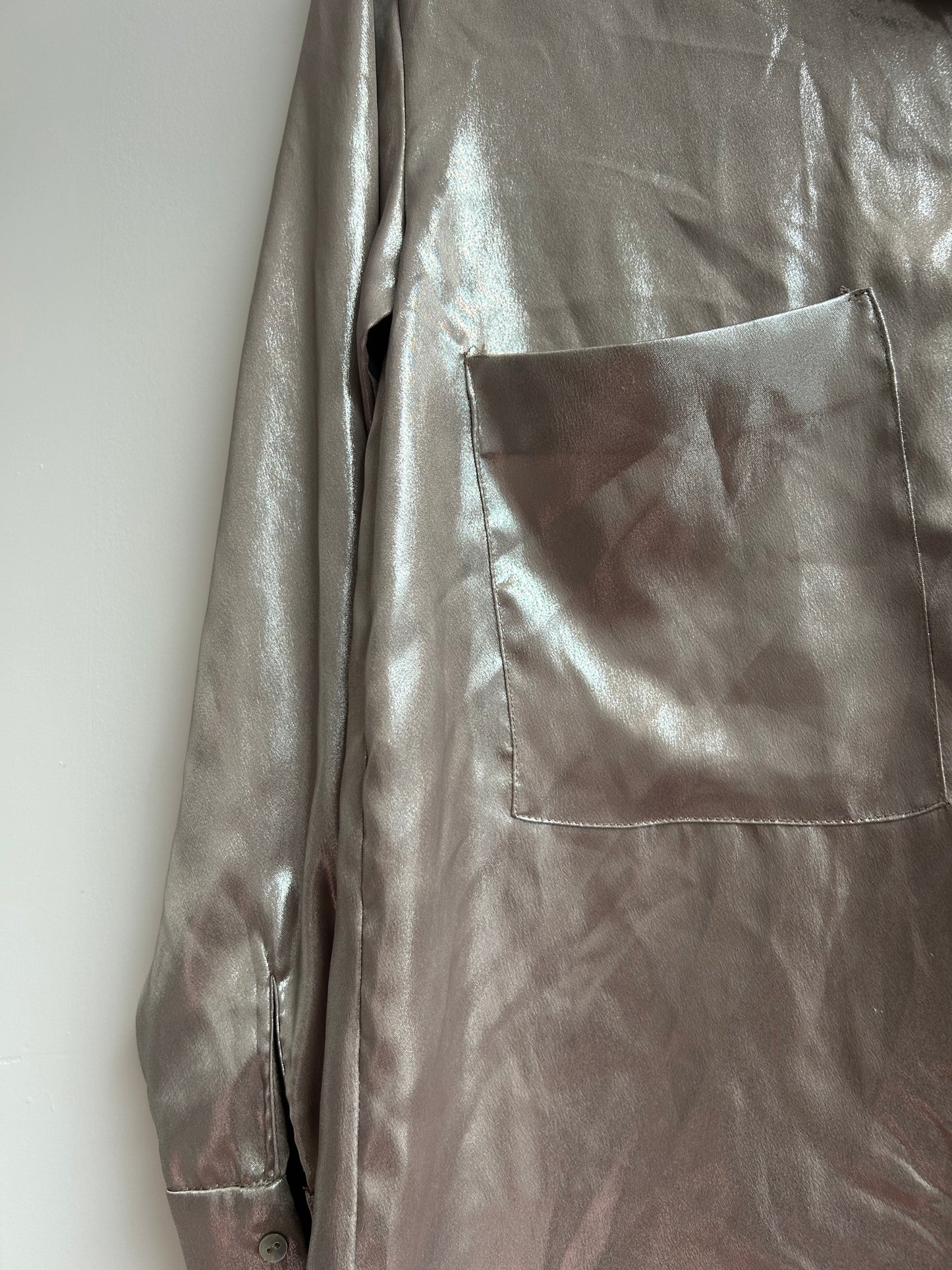 Silver silky pyjama style shirt XS