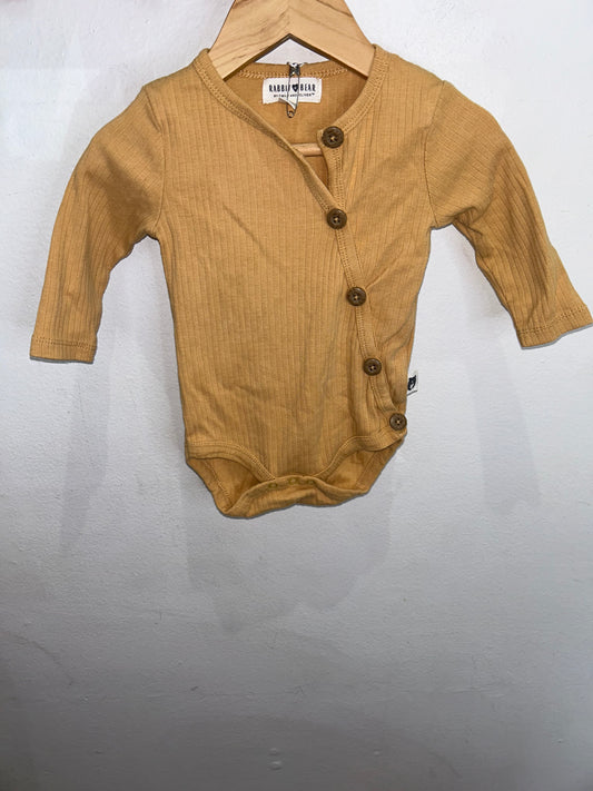 Yellow faux button onesie 6-9m