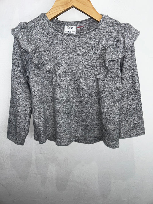 Grey knit sweater frilly 18-24m