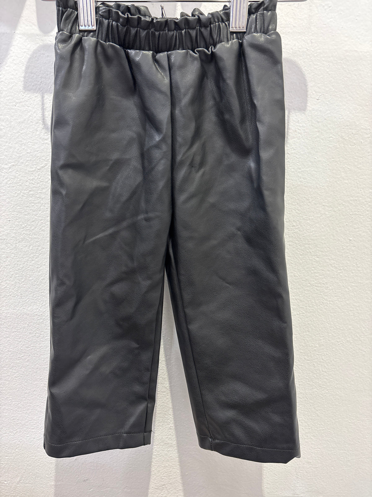 Faux leather black pull-on pants 2y