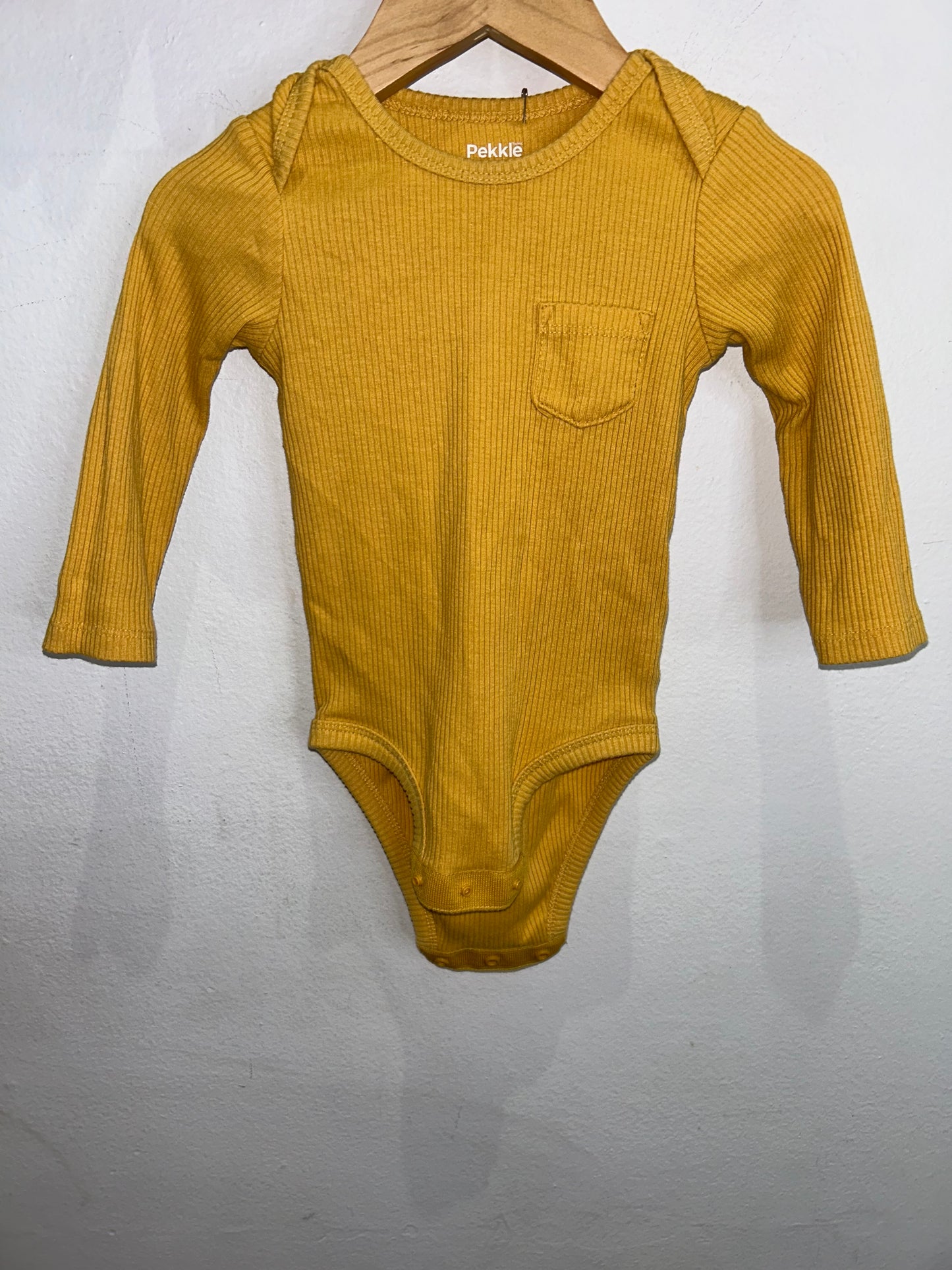Yellow ribbed onesie 9m