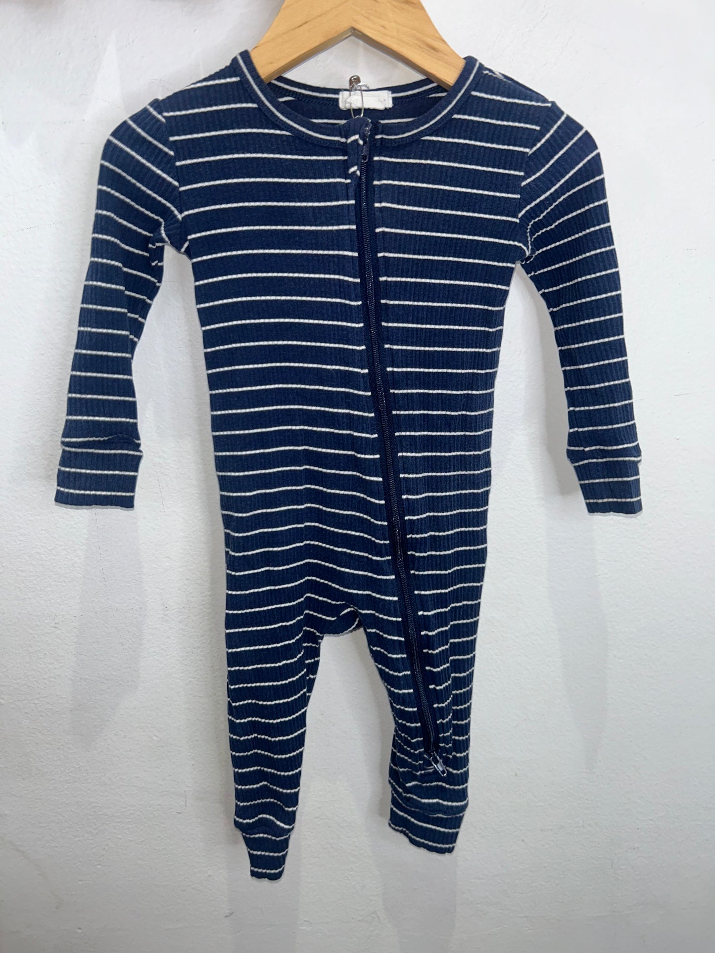 Blue striped ribbed sleeper 9m
