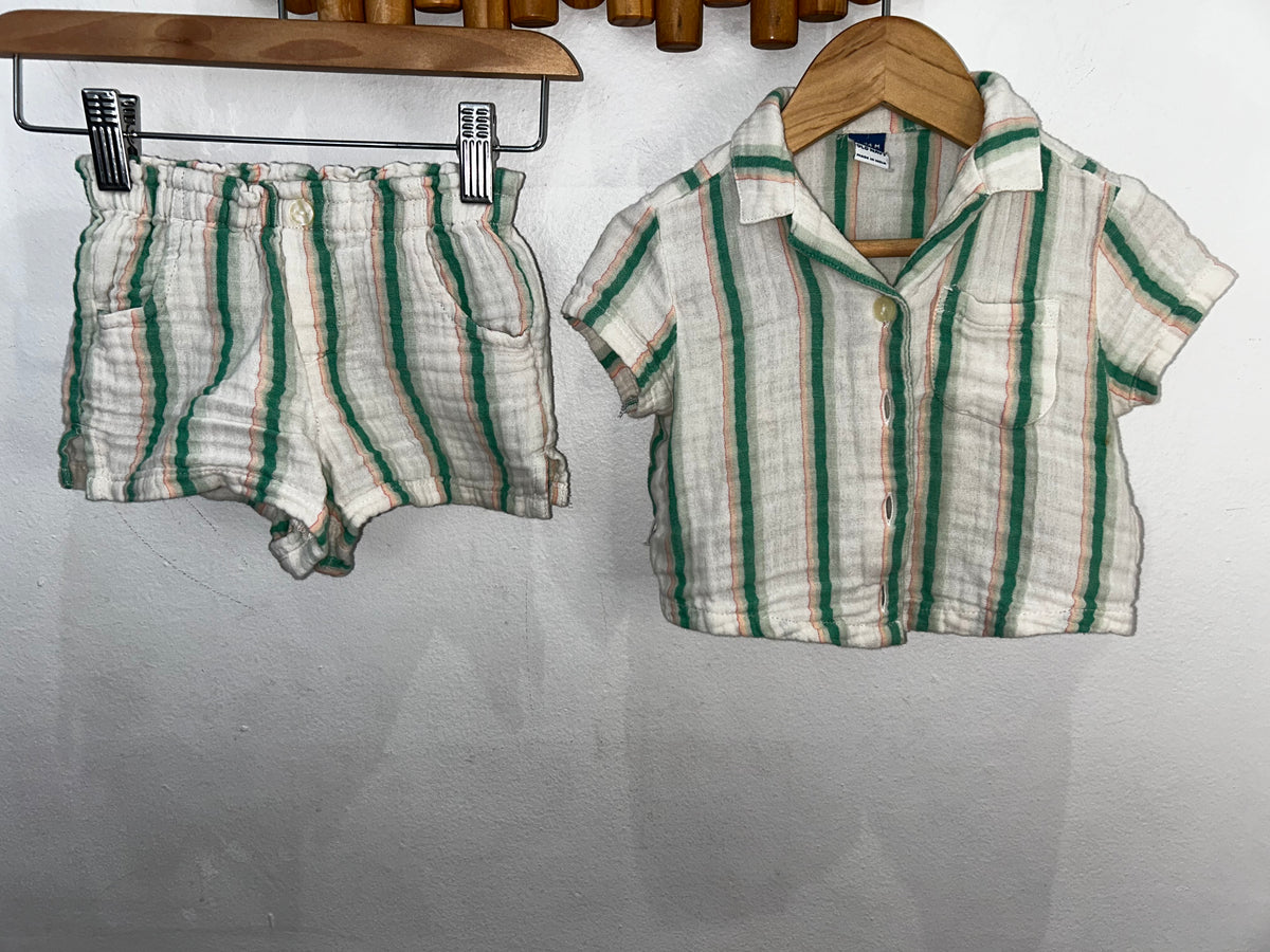 Green and pink stripes breezy set 18-24m