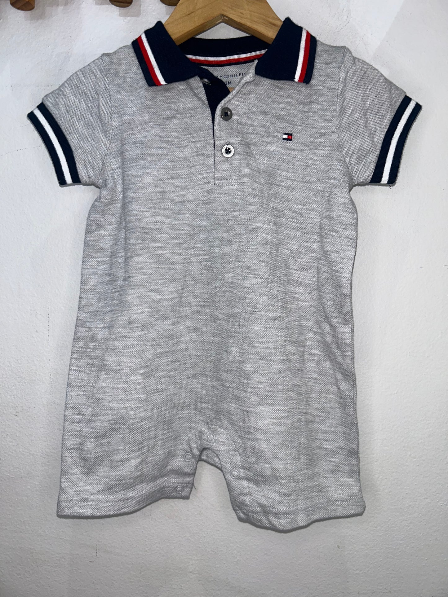 Grey shorty polo romper 12m