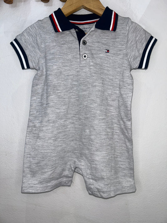 Grey shorty polo romper 12m