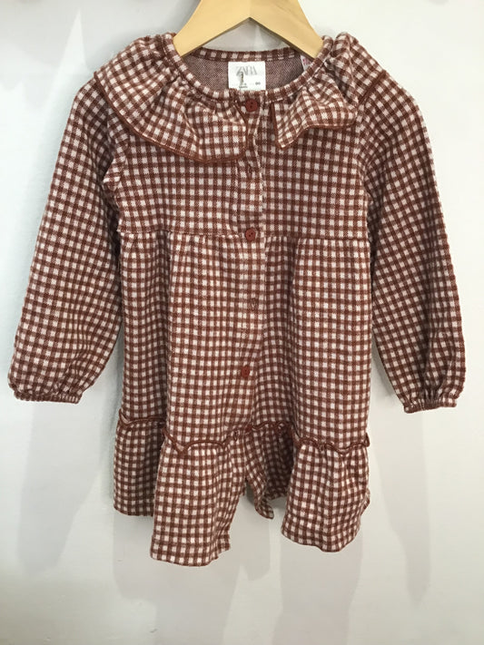 Brown checkered knit shirt dress 2-3y