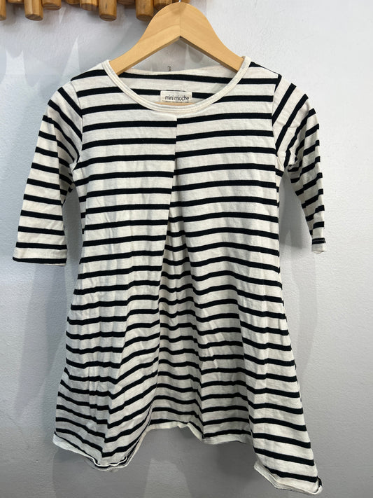 Minimioche black and stripe dress 5-6y*