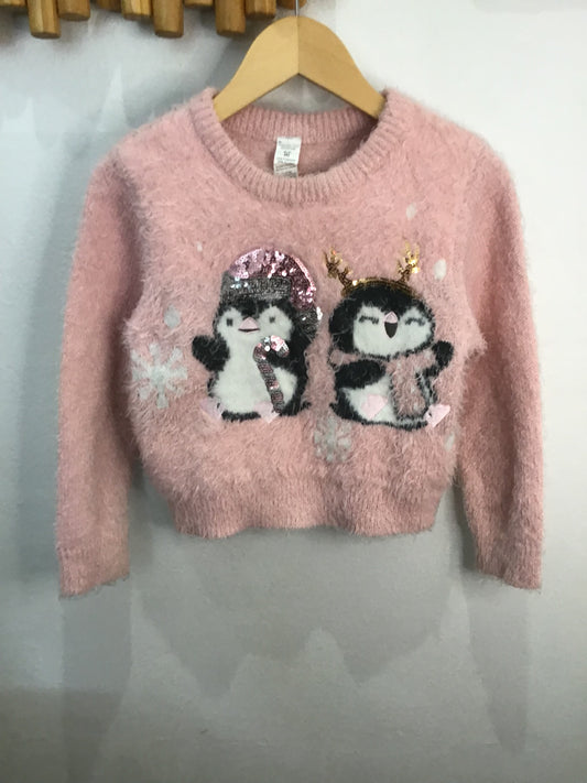 Sparkly penguins fuzzy sweater 6y
