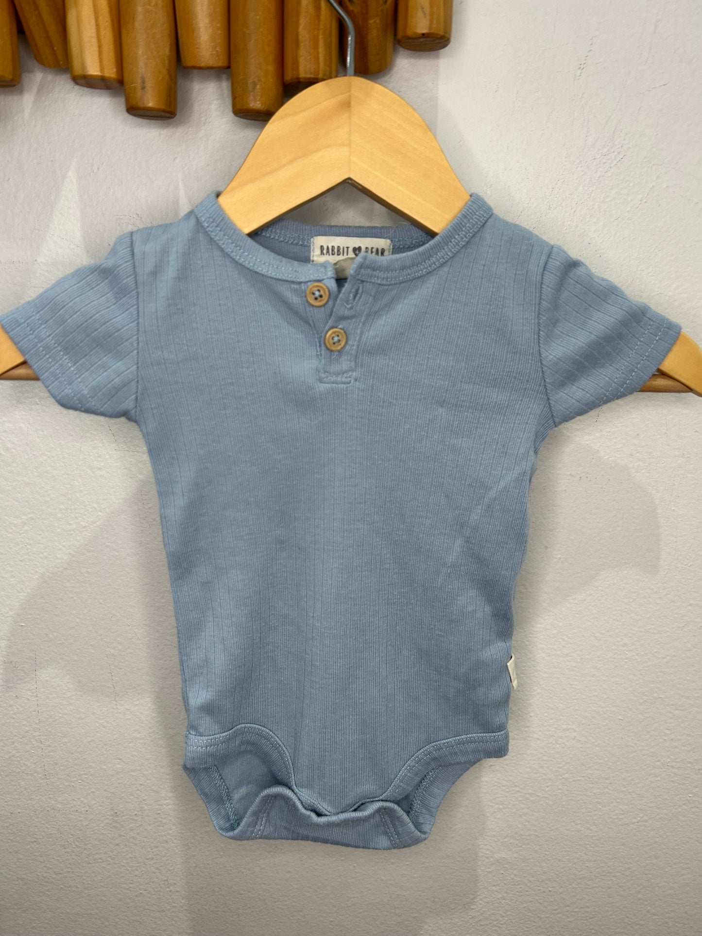 Light blue henley onesie 0-3m