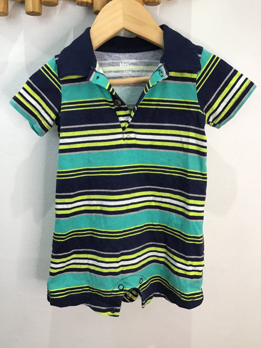 Romper shorty striped collared 12m