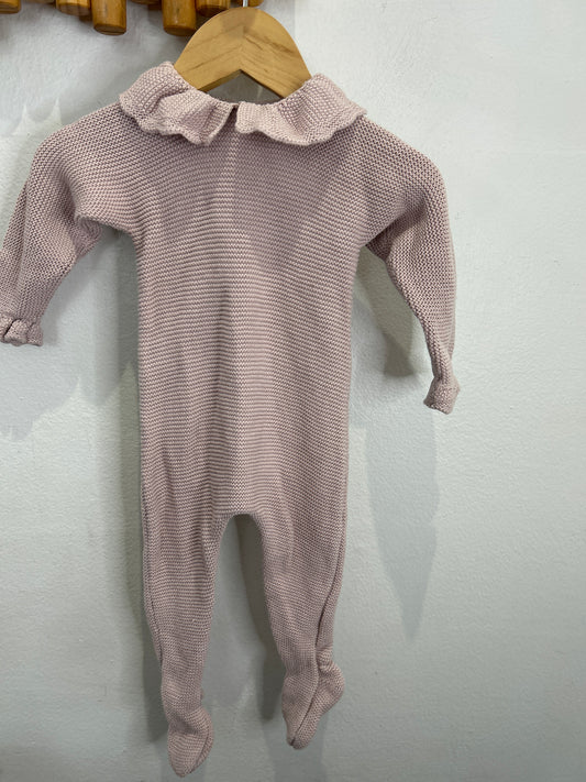 Mauve knit footed romper 1-3m