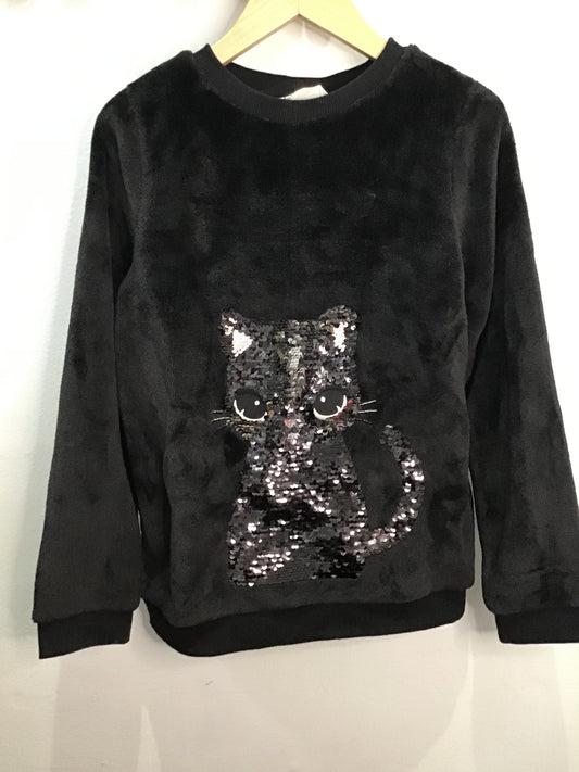 Sparkly black cat furry sweater 8-10y