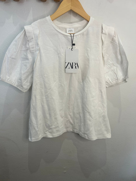 Puffy sleeve white tee 13-14y NEW