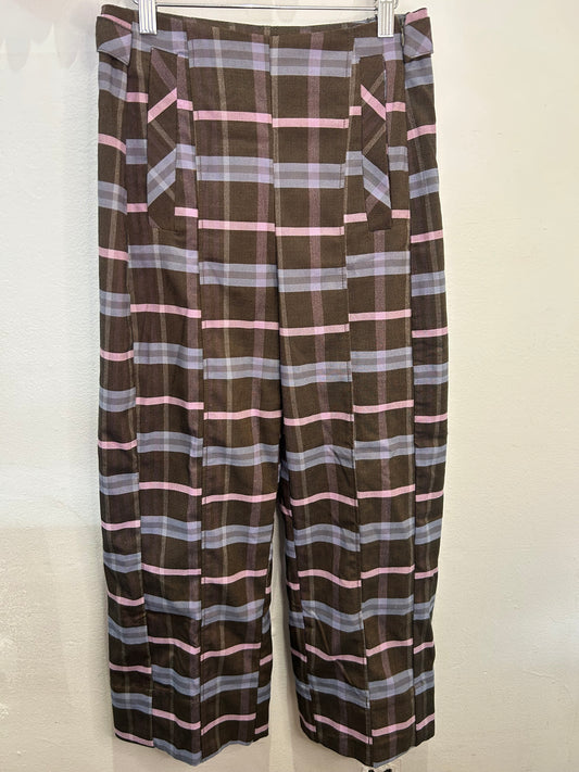 Free People chocolate checkered pants XS