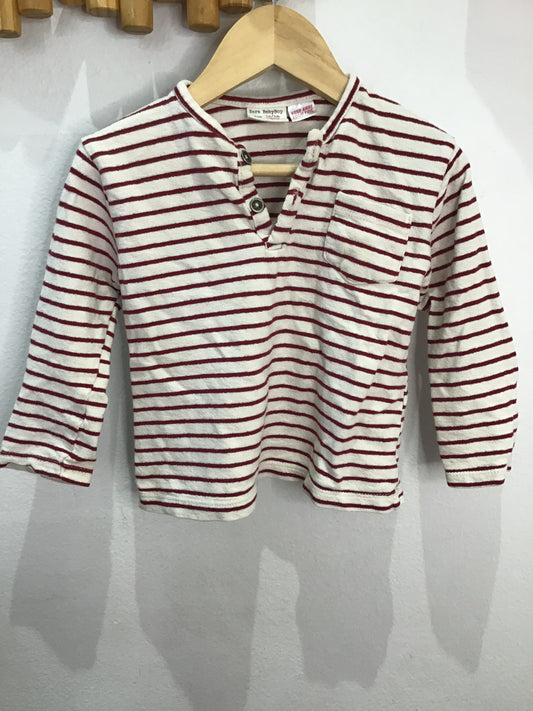 Maroon striped henley 12-18m
